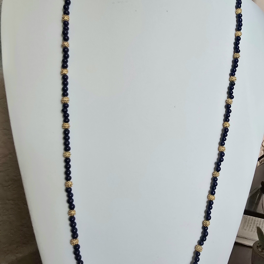 Les Bernard Blue and Gold Beaded Necklace with Elegant Design